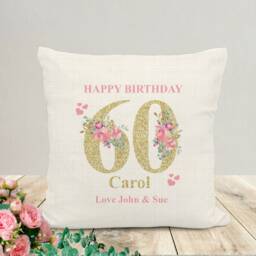 60Th Birthday Cushion Floral Milestone Keepsake Gift - thumbnail 4