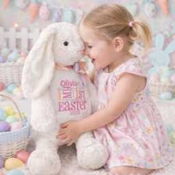 Personalised Easter Bunny - Custom Embroidered Soft Toy - Baby Gift Newborn Keepsake Christening Present Personalized - thumbnail 2