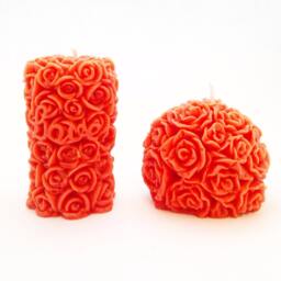 Pair Of Rose Candles, Pillar Candle, Ball Round Floral Pretty Candle Set, Colourful - thumbnail 2