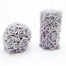 Pair Of Rose Candles, Pillar Candle, Ball Round Floral Pretty Candle Set, Colourful