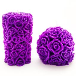 Pair Of Rose Candles, Pillar Candle, Ball Round Floral Pretty Candle Set, Colourful - thumbnail 4