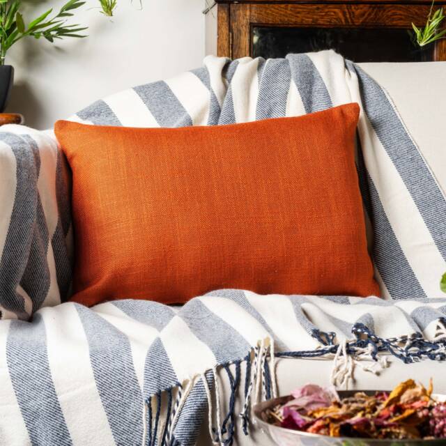 Linen Blend All Natural Boudoir Cushion. Plain Terracotta Red Linen-Mix Home Accessory For Modern Interiors. 17x12 - image 1
