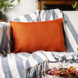 Linen Blend All Natural Boudoir Cushion. Plain Terracotta Red Linen-Mix Home Accessory For Modern Interiors. 17x12 - thumbnail 1