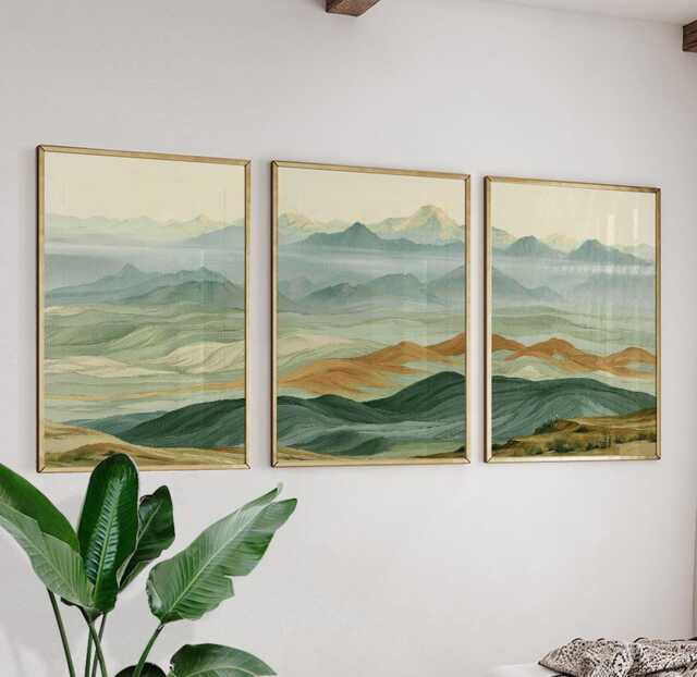 Abstract Mountain Trio, Neutral Landscape Wall Art Set - image 1