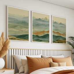 Abstract Mountain Trio, Neutral Landscape Wall Art Set - thumbnail 3
