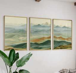 Abstract Mountain Trio, Neutral Landscape Wall Art Set - thumbnail 1