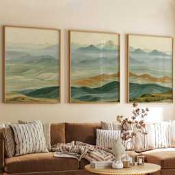 Abstract Mountain Trio, Neutral Landscape Wall Art Set - thumbnail 4
