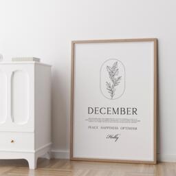 December Birth Flower Print Holly Minimal Line Wall Art, Sagittarius Capricorn Birthday Gift - thumbnail 1
