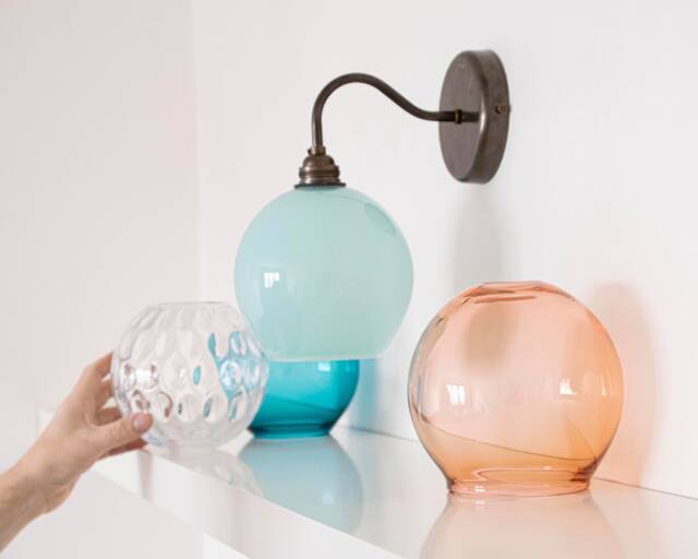 Hand Blown Globe Glass Wall Sconce Lighting, Colored Shade - image 1
