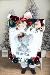 Personalized Elephant Christmas Blanket, Present For Kids With - thumbnail 1