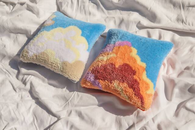 Handmade Cloud Tufted Pillow - Colorful Baby Yarn Throw Cushion - image 1