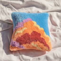Handmade Cloud Tufted Pillow - Colorful Baby Yarn Throw Cushion - thumbnail 3