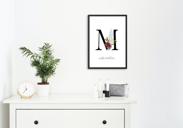 Mother's Day Print, Day Gift, Gift For Mum, Mummy, Mum Idea, A4, Family Letter M, M Is Mother Print - image 1