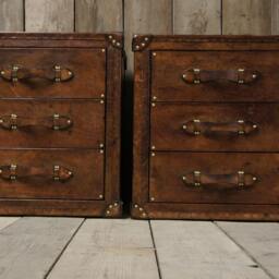 Vintage Style Leather Nightstands, Three Drawer Bedside Chests, English Handmade, Bedroom Furniture, Matching Pair - thumbnail 3
