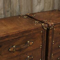Vintage Style Leather Nightstands, Three Drawer Bedside Chests, English Handmade, Bedroom Furniture, Matching Pair - thumbnail 4