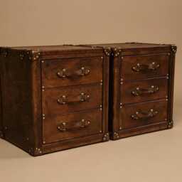 Vintage Style Leather Nightstands, Three Drawer Bedside Chests, English Handmade, Bedroom Furniture, Matching Pair