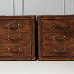 Vintage Style Leather Nightstands, Three Drawer Bedside Chests, English Handmade, Bedroom Furniture, Matching Pair - thumbnail 2