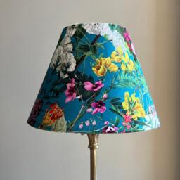 Teal Flowers Velvet Coolie Lampshade, Empire Floral Summer Garden in Teal Ceiling Light Shade - thumbnail 2