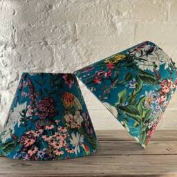Teal Flowers Velvet Coolie Lampshade, Empire Floral Summer Garden in Teal Ceiling Light Shade - thumbnail 3