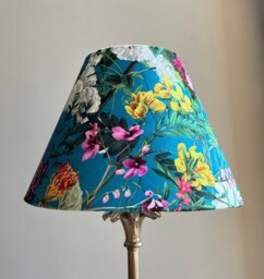 Teal Flowers Velvet Coolie Lampshade, Empire Floral Summer Garden in Teal Ceiling Light Shade