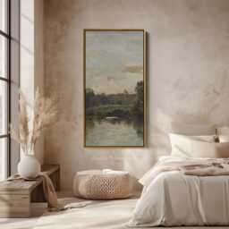 River Landscape Impression Vertical Wall Art Tall Narrow Slim Canvas Print Nature Portrait - thumbnail 3