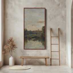 River Landscape Impression Vertical Wall Art Tall Narrow Slim Canvas Print Nature Portrait - thumbnail 2