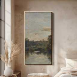 River Landscape Impression Vertical Wall Art Tall Narrow Slim Canvas Print Nature Portrait