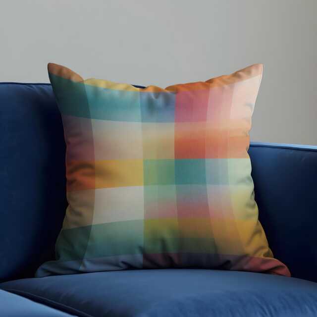 Rainbow Plaid Cushion Cover, Colorful Gradient Grid Throw Pillow Modern Art Decor, 18x18 - image 1