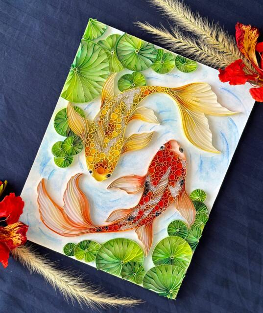 Koi Fish Art, Quilling Paper Wall Art, Handmade, Gifts For Her, Birthday Gift, Diy Deco, Crafts, Craft, Home Deco - image 1