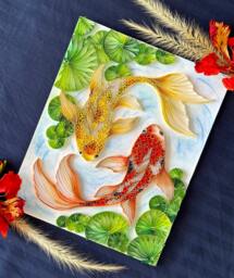 Koi Fish Art, Quilling Paper Wall Art, Handmade, Gifts For Her, Birthday Gift, Diy Deco, Crafts, Craft, Home Deco