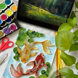 Koi Fish Art, Quilling Paper Wall Art, Handmade, Gifts For Her, Birthday Gift, Diy Deco, Crafts, Craft, Home Deco - thumbnail 2