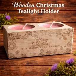 Personalised Beech Wood Christmas Tealight Holder, Engraved Festive D??cor - thumbnail 1