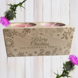 Personalised Beech Wood Christmas Tealight Holder, Engraved Festive D??cor - thumbnail 2