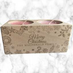 Personalised Beech Wood Christmas Tealight Holder, Engraved Festive D??cor - thumbnail 3