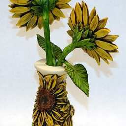 Neil Eyre Designs Sunflowers Bees Vase With Or Without Sunflower Alone Signed Edition Made in Usa - thumbnail 3