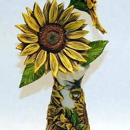 Neil Eyre Designs Sunflowers Bees Vase With Or Without Sunflower Alone Signed Edition Made in Usa - thumbnail 2