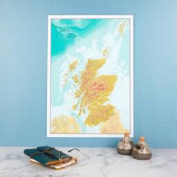 Map Of Scotland Poster Art - Wall Decor Print Topographic Terrain Highlands Home Map Gift - thumbnail 3