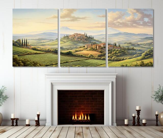 Large Tuscany Panorama Canvas Print, Italy Wall Art, Painting, Panoramic Poster, Framed & Ready To Hang - image 1