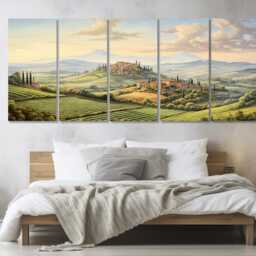 Large Tuscany Panorama Canvas Print, Italy Wall Art, Painting, Panoramic Poster, Framed & Ready To Hang - thumbnail 2