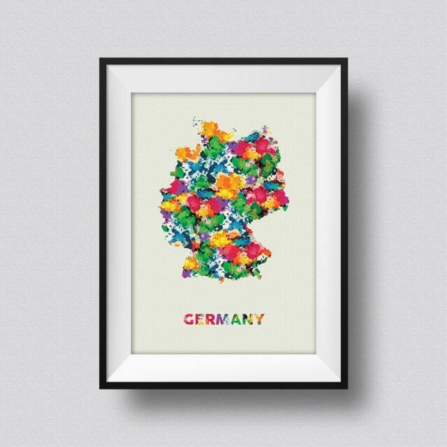 Germany Watercolor Map Art Print Ink Splash Poster Canvas