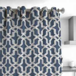 Blue Lattice Curtains, Contemporary Geometric Print Drapes, Custom Made Window Panels For Stylish Home Interiors - thumbnail 2