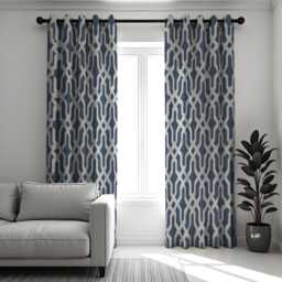 Blue Lattice Curtains, Contemporary Geometric Print Drapes, Custom Made Window Panels For Stylish Home Interiors
