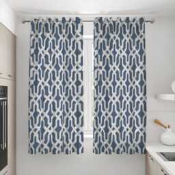 Blue Lattice Curtains, Contemporary Geometric Print Drapes, Custom Made Window Panels For Stylish Home Interiors - thumbnail 3