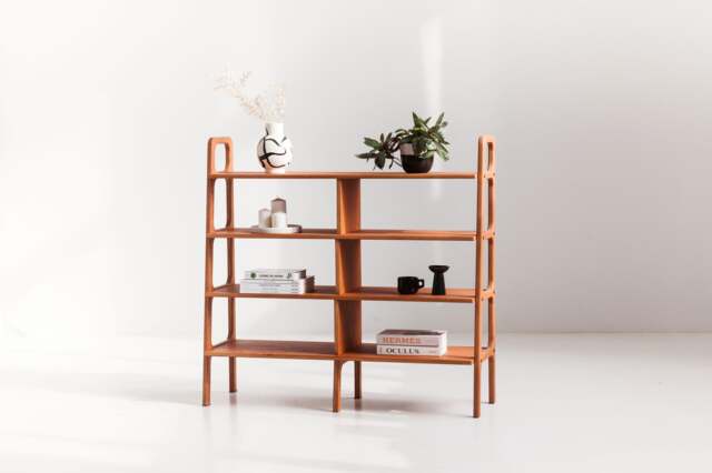 Wide Mid Century Modern Bookshelf, Custom Bookshelf, Walnut Bookcase, Home Office, Ladder Century Bookcase - image 1