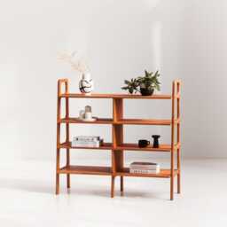 Wide Mid Century Modern Bookshelf, Custom Bookshelf, Walnut Bookcase, Home Office, Ladder Century Bookcase - thumbnail 4