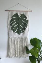 Large Monstera Woven Wall Hanging, Weaving, Statement Art, Yarn Tapestry, Plant Green - thumbnail 1