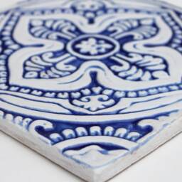 6 Handmade Ceramic Tile Set Blue & White Mandala Wall Art - 20cm/7.9 - thumbnail 3