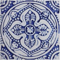 6 Handmade Ceramic Tile Set Blue & White Mandala Wall Art - 20cm/7.9 - thumbnail 2