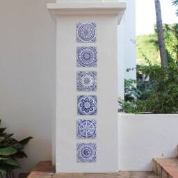 6 Handmade Ceramic Tile Set Blue & White Mandala Wall Art - 20cm/7.9 - thumbnail 1