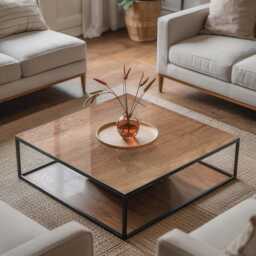 Natural Wood Pattern Glass Table Top, Brown Cover, Scratch-Resistant Layer, Modern Tabletop - thumbnail 3